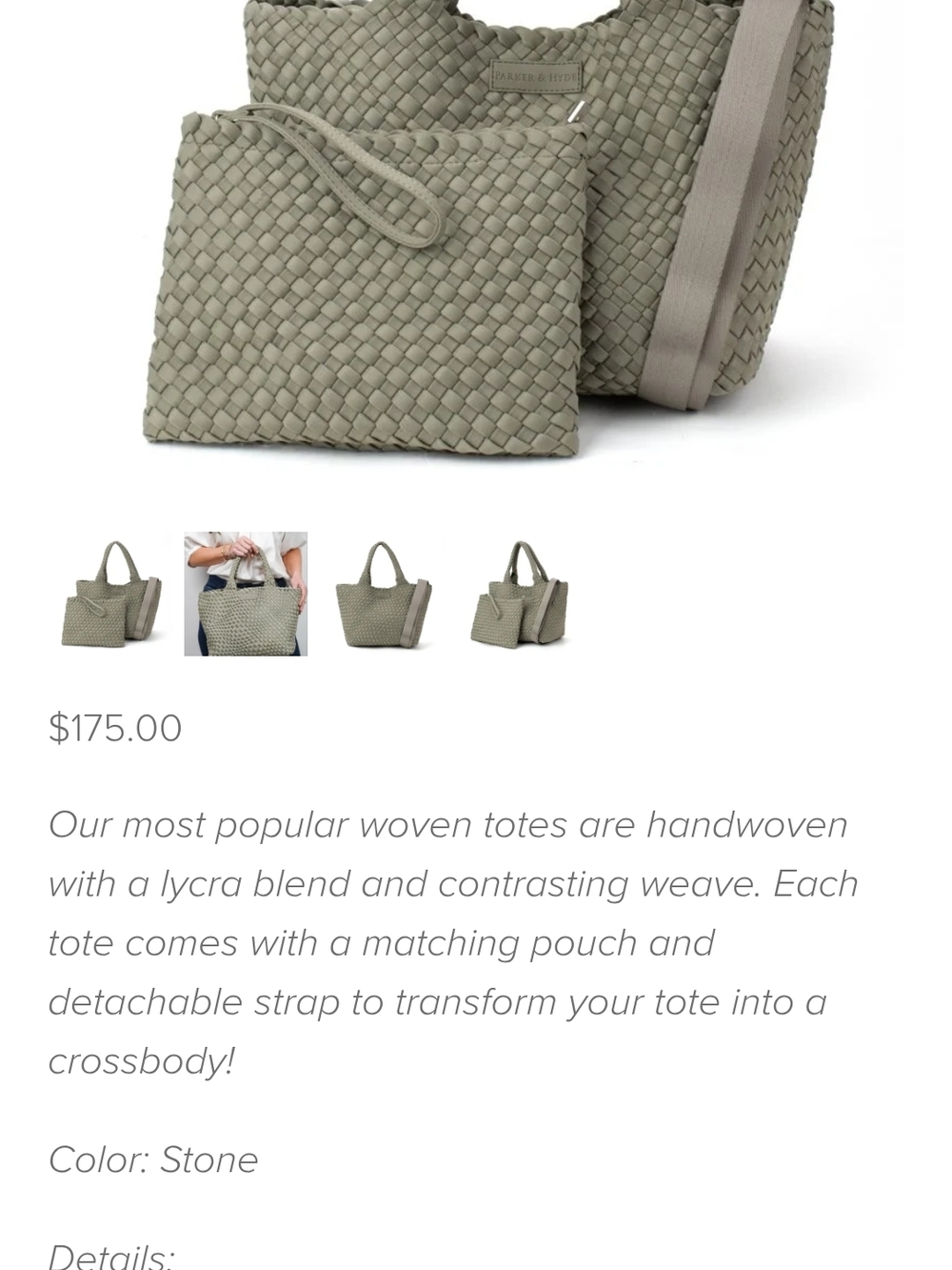 Woven Tote with Matching Pouch and Detachable Strap — Stone